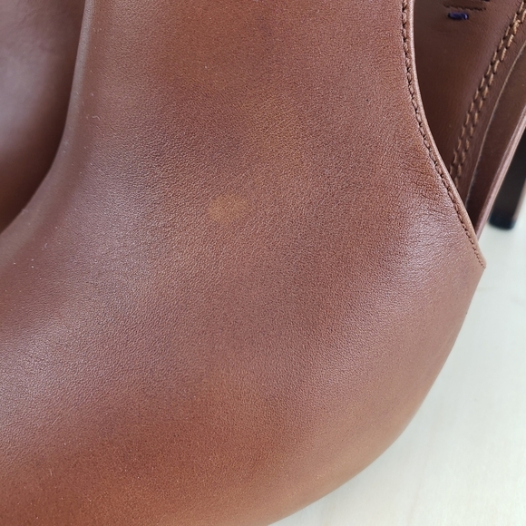 Ralph Lauren High Heel Peep Toe Bootie Size 9.5 Purple Label Brown Leather - Picture 13 of 16